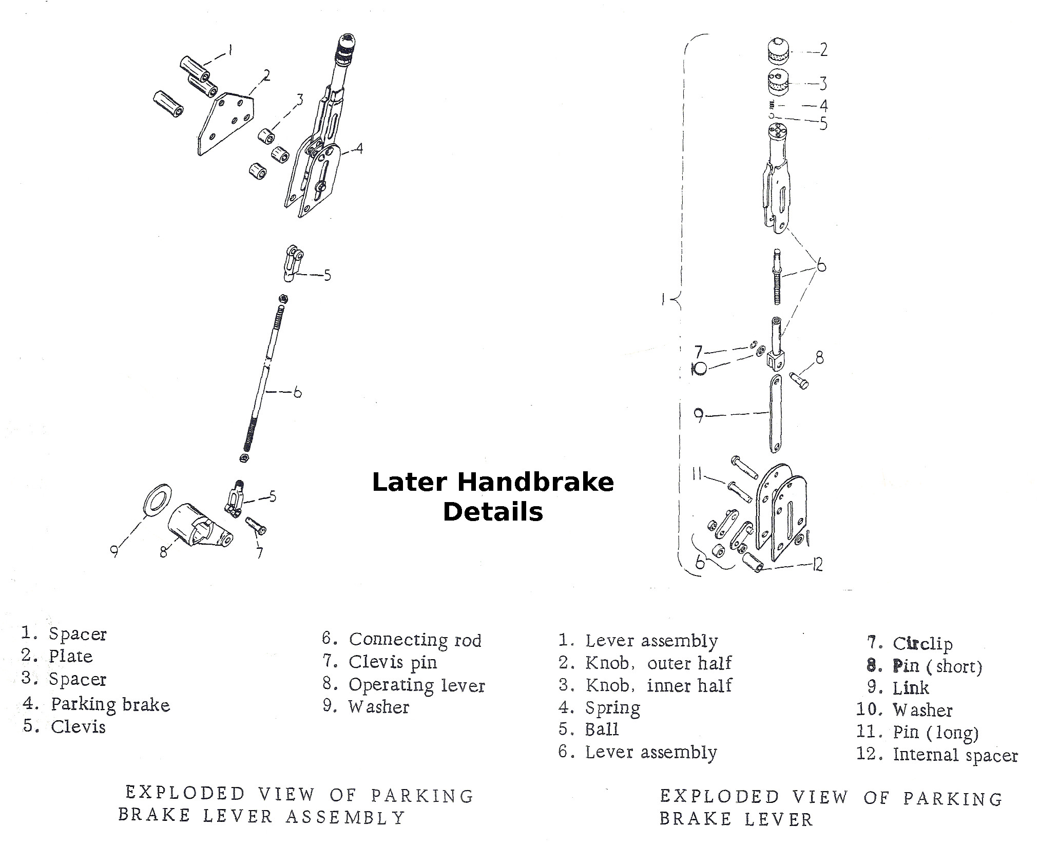 Handbrake - exploded parts diagram 2